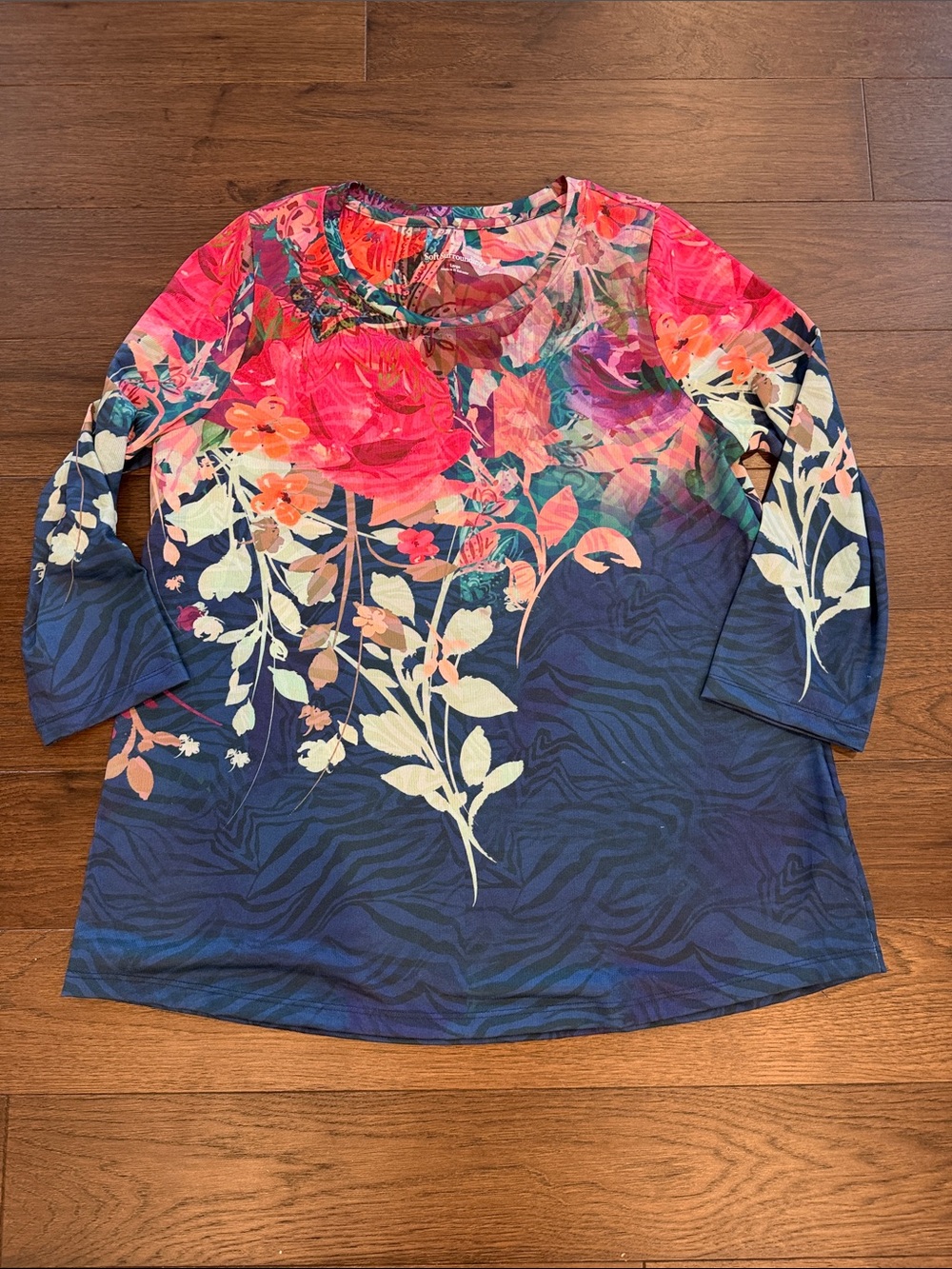 Soft Surroundings Floral Scoop-Neck Tunic in Pink & Navy Size Large - C62-014